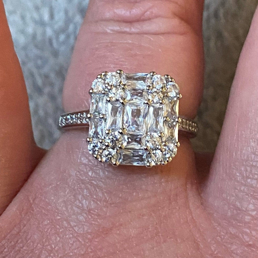 New Sterling silver White Sapphire baguette ring